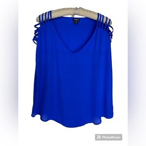 torrid Electric Blue Ladder Shoulder Harper Blouse Size 0X Flowy Flattering Top